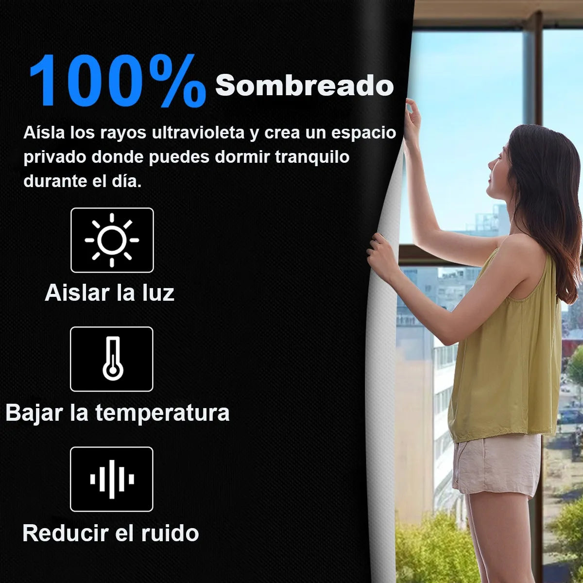 SunOff - Cortina Black Out Portátil 1.5 m × 2.4 m